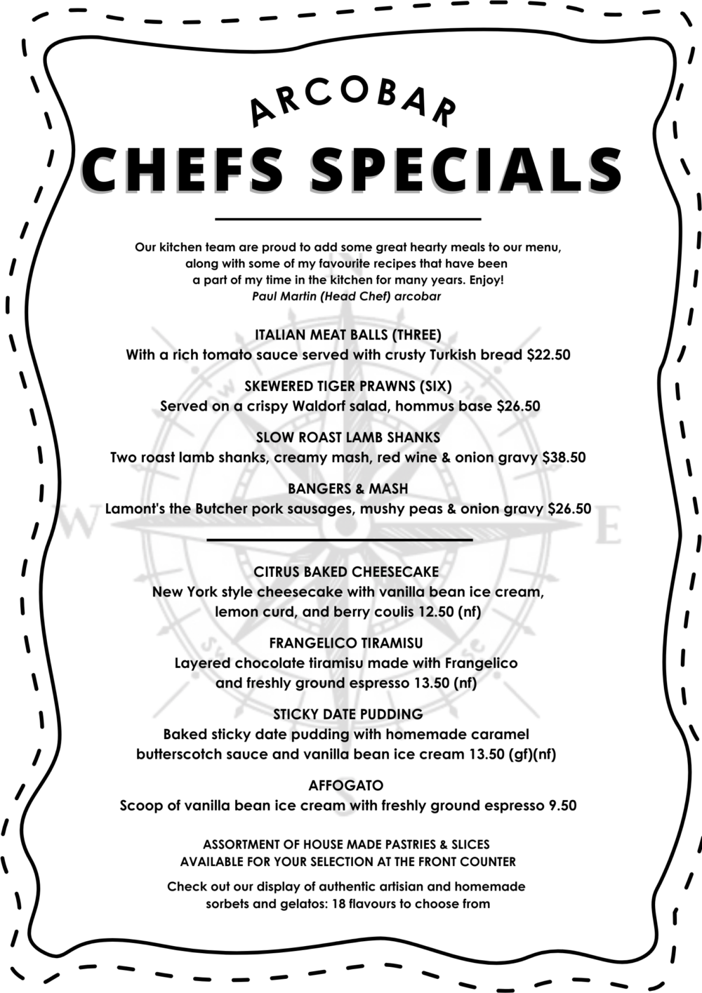 Chefs Specials NOW AVAILABLE
