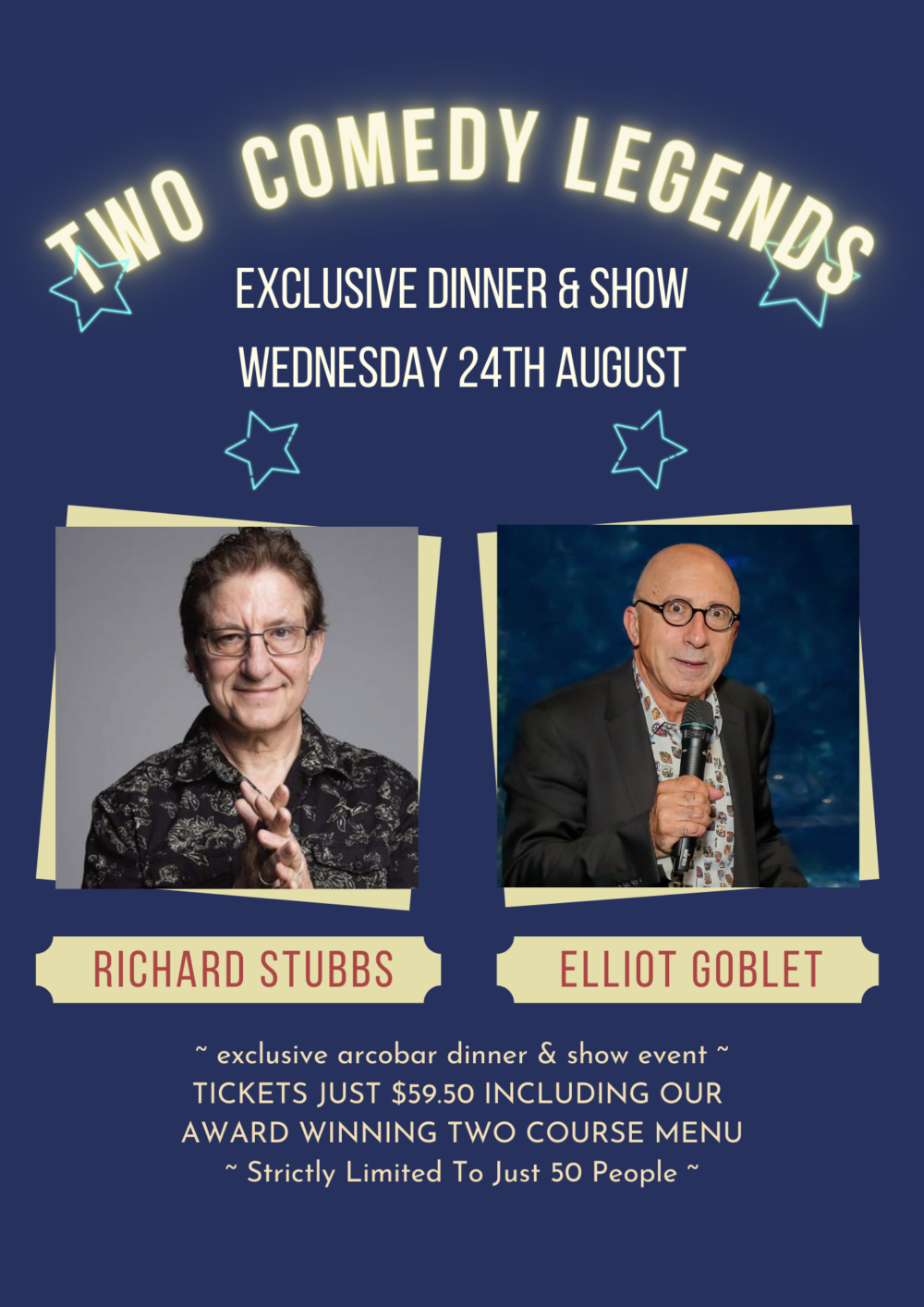 Comedy LEGENDS Dinner & Show - Featuring Melbourne's Own Richard Stubbs & Special Guest Elliot Goblet